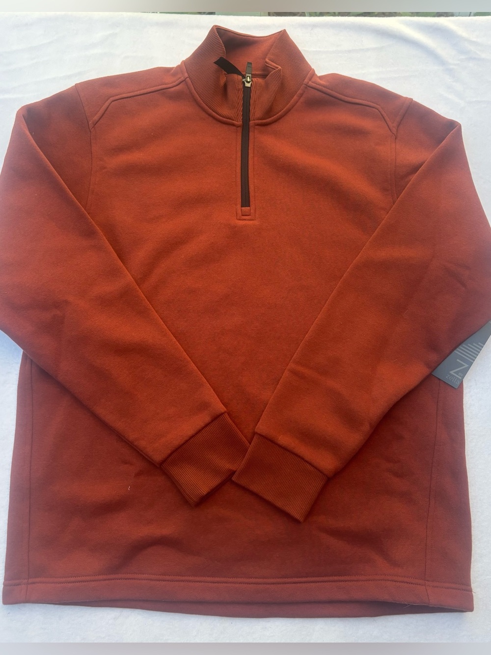 Zella Men's Zip-Neck Sweater in Rust Orange